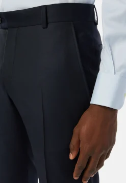 Pantalons-Boggi Milano Pantalon Bleu Marine En Laine Super 130 Regular Fit