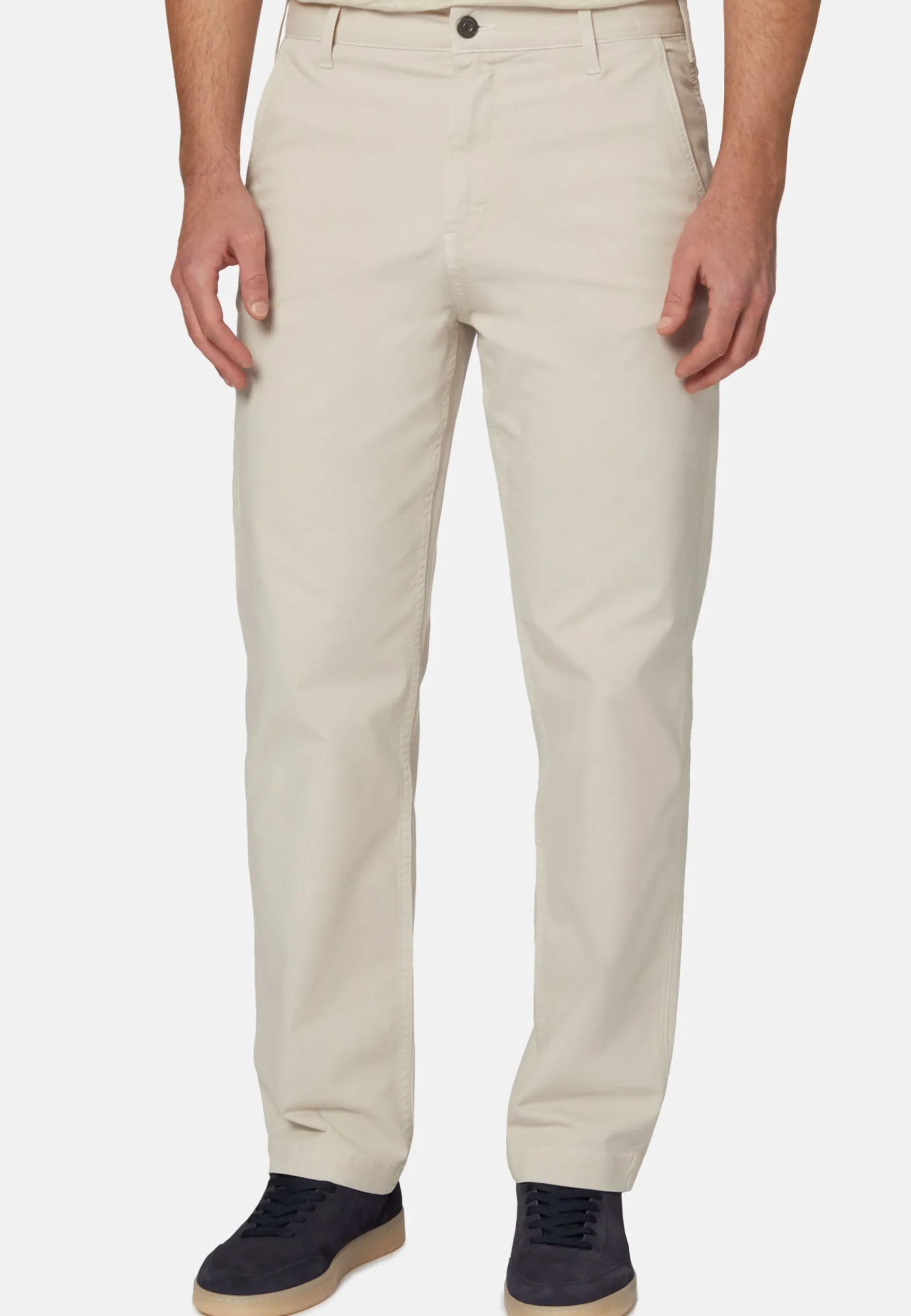 Pantalons-Boggi Milano Pantalon En Coton Extensible Crème