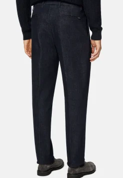 Pantalons-Boggi Milano Pantalon En Denim Extensible Bleu Foncé