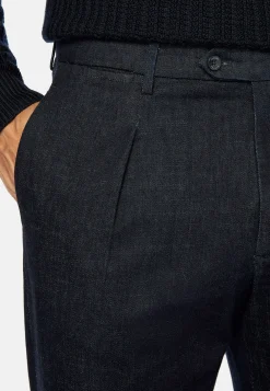 Pantalons-Boggi Milano Pantalon En Denim Extensible Bleu Foncé