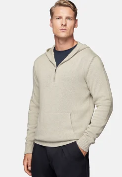 Tricots-Boggi Milano Pull À Capuche Noisette En Cachemire Mélangé Sable