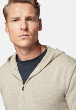 Tricots-Boggi Milano Pull À Capuche Noisette En Cachemire Mélangé Sable