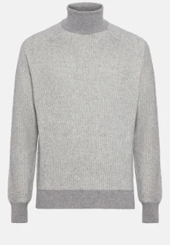 Tricots-Boggi Milano Pull À Col Roulé Gris En Laine Mérinos