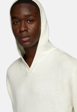 Tricots-Boggi Milano Pull À Capuche Avec Encolure En V En Laine Mérinos Blanc