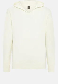 Tricots-Boggi Milano Pull À Capuche Avec Encolure En V En Laine Mérinos Blanc