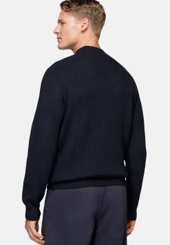 Tricots-Boggi Milano Pull Col Montant Bleu Marine En Laine Mérinos