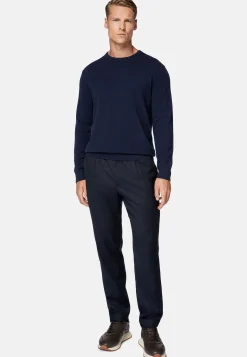 Tricots-Boggi Milano Pull Col Rond Bleu Marine En Cachemire