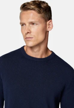 Tricots-Boggi Milano Pull Col Rond Bleu Marine En Cachemire