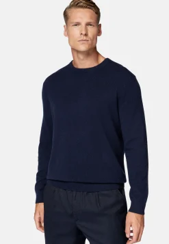 Tricots-Boggi Milano Pull Col Rond Bleu Marine En Cachemire