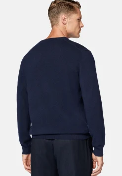 Tricots-Boggi Milano Pull Col Rond Bleu Marine En Cachemire