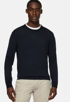 Tricots-Boggi Milano Pull Col Rond En Laine Mérinos Ultrafine bleu marine