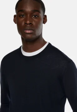 Tricots-Boggi Milano Pull Col Rond En Laine Mérinos Ultrafine bleu marine