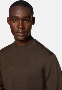 Tricots-Boggi Milano Pull Col Rond Marron En Laine Mérinos