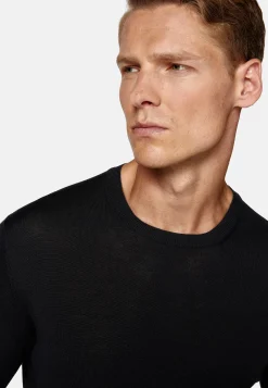 Tricots-Boggi Milano Pull Col Rond Noir En Laine Mérinos Ultra Fine
