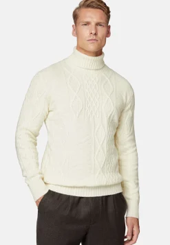 Tricots-Boggi Milano Pull Col Roulé Mélange De Points En Laine Mérinos Blanc
