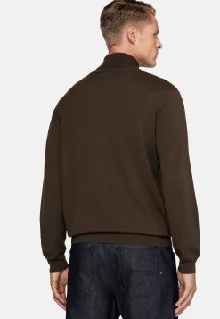 Tricots-Boggi Milano Pull Col Roulé Marron En Laine Mérinos