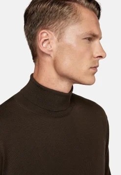 Tricots-Boggi Milano Pull Col Roulé Marron En Laine Mérinos