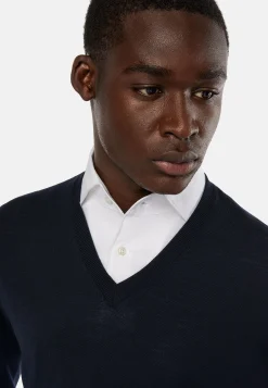 Tricots-Boggi Milano Pull Col V En Laine Mérinos bleu marine