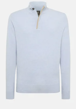 Tricots-Boggi Milano Pull Demi Zip Bleu Clair En Laine Cachemire