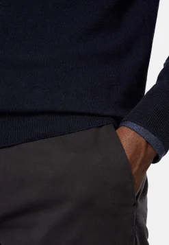 Tricots-Boggi Milano Pull Demi Zip Bleu Marine En Cachemire Mélangé