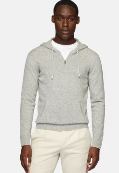 Tricots-Boggi Milano Pull Demi-Zip Avec Capuche En Cachemire Gris