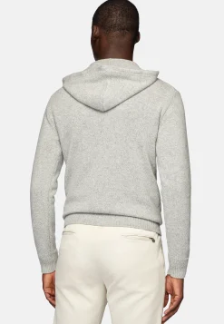 Tricots-Boggi Milano Pull Demi-Zip Avec Capuche En Cachemire Gris