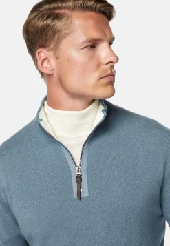 Tricots-Boggi Milano Pull Demi-Zip Indigo En Cachemire