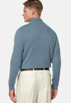 Tricots-Boggi Milano Pull Demi-Zip Indigo En Cachemire