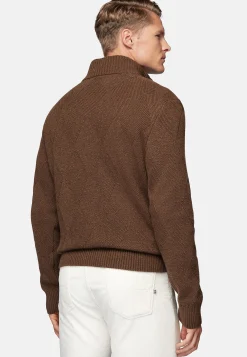 Tricots-Boggi Milano Pull Demi-Zip Noisette En Laine Nylon