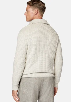 Tricots-Boggi Milano Pull Demi-Zip Sable En Laine Mérinos