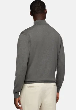 Tricots-Boggi Milano Pull Demi-Zip Vert En Laine Mérinos