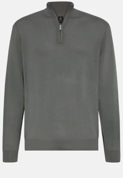 Tricots-Boggi Milano Pull Demi-Zip Vert En Laine Mérinos