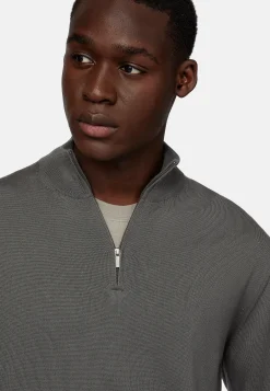 Tricots-Boggi Milano Pull Demi-Zip Vert En Laine Mérinos