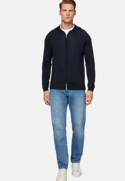 Tricots-Boggi Milano Pull Full Zip À Capuche En Laine Mérinos bleu marine