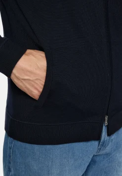 Tricots-Boggi Milano Pull Full Zip À Capuche En Laine Mérinos bleu marine