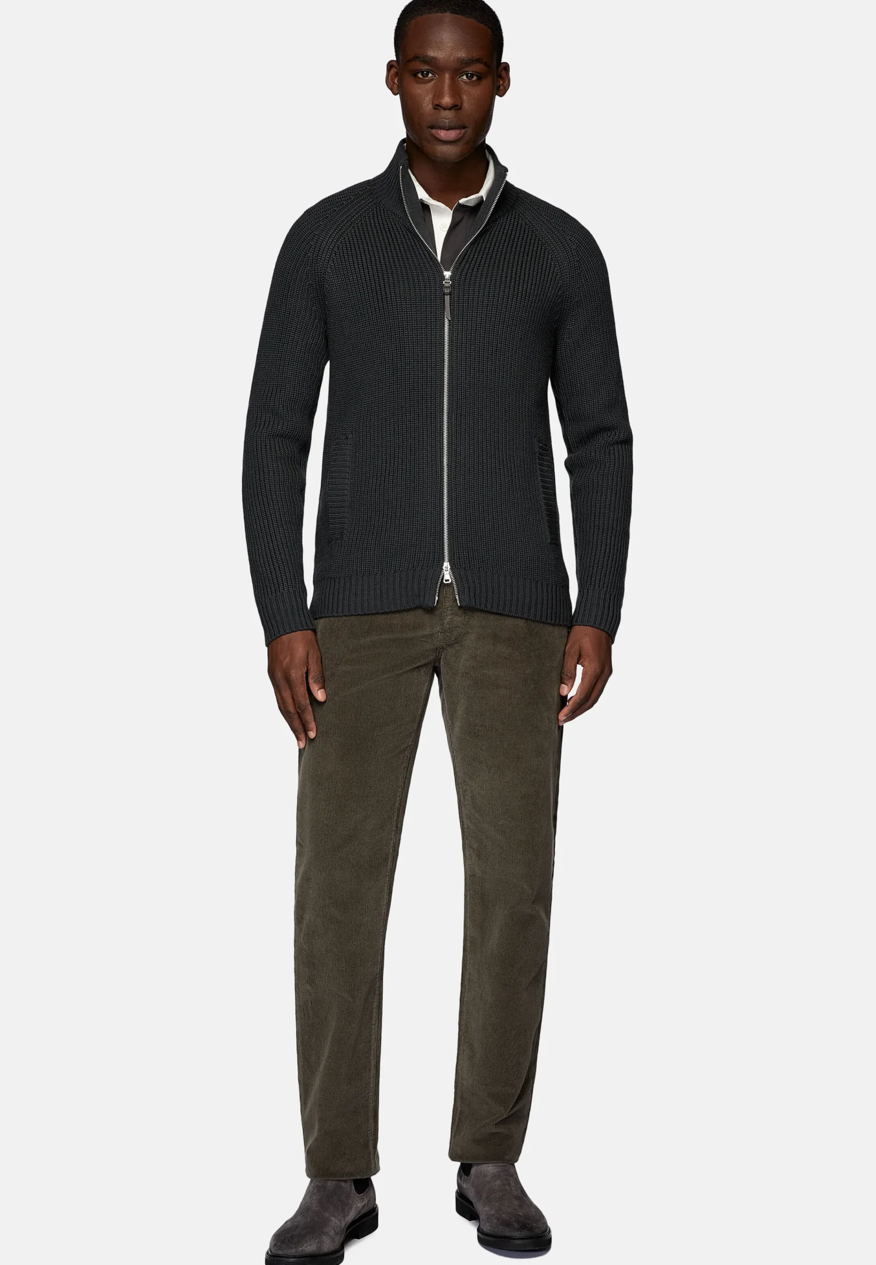 Tricots-Boggi Milano Pull Full Zip Anthracite En Laine Mérinos Charbon