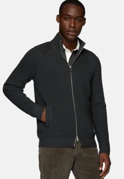 Tricots-Boggi Milano Pull Full Zip Anthracite En Laine Mérinos Charbon