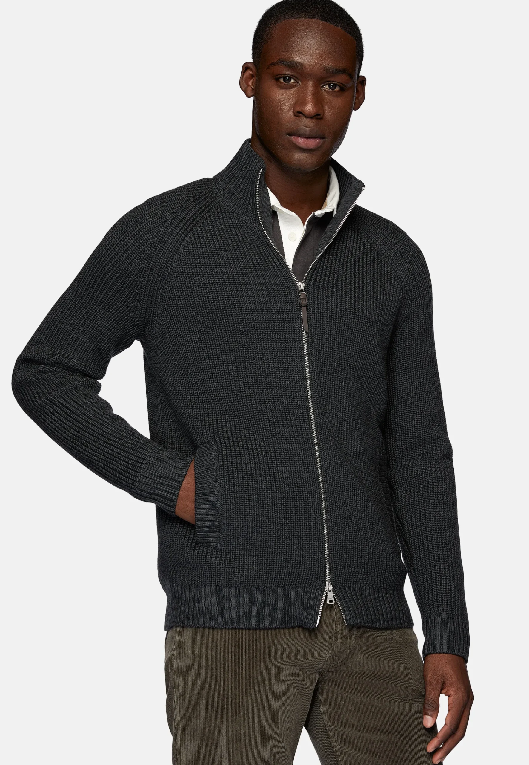 Tricots-Boggi Milano Pull Full Zip Anthracite En Laine Mérinos Charbon