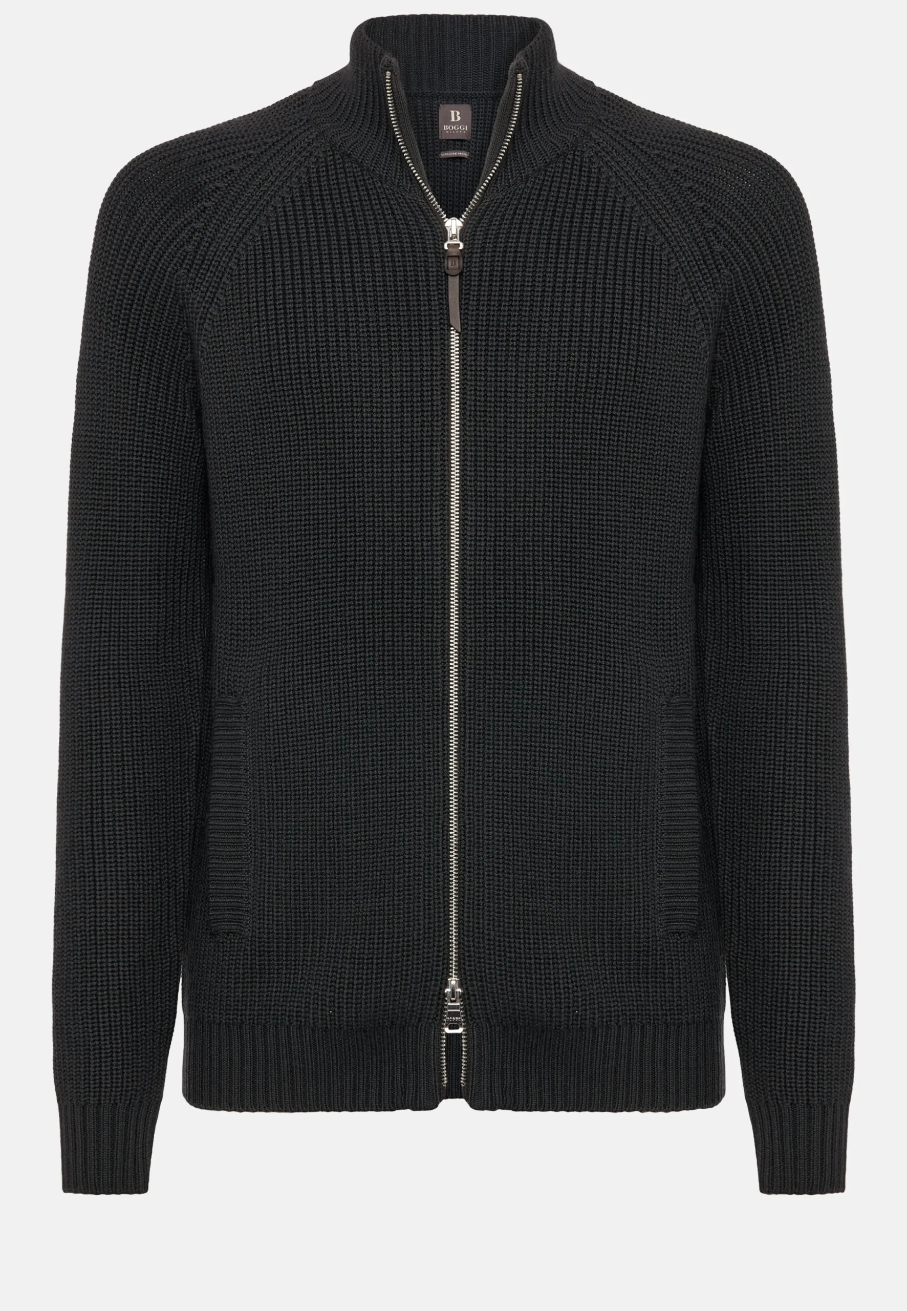 Tricots-Boggi Milano Pull Full Zip Anthracite En Laine Mérinos Charbon