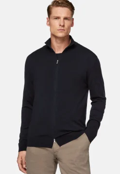 Tricots-Boggi Milano Pull Full Zip En Laine Mérinos bleu marine