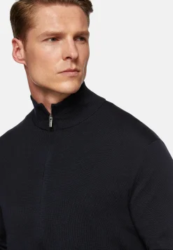 Tricots-Boggi Milano Pull Full Zip En Laine Mérinos bleu marine