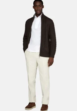 Tricots-Boggi Milano Pull Full Zip Marron Avec Mélange De Points En Laine Mérinos