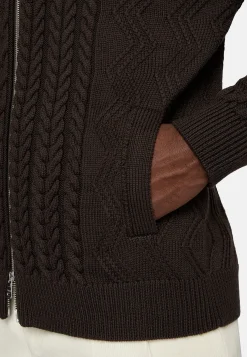 Tricots-Boggi Milano Pull Full Zip Marron Avec Mélange De Points En Laine Mérinos