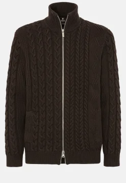 Tricots-Boggi Milano Pull Full Zip Marron Avec Mélange De Points En Laine Mérinos