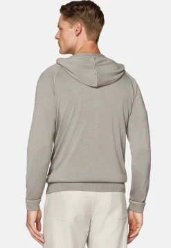 Tricots-Boggi Milano Pull Full Zip Taupe À Capuche En Laine Mérinos