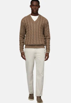 Tricots-Boggi Milano Pull À Col En V En Laine Et Coton Bio Marron