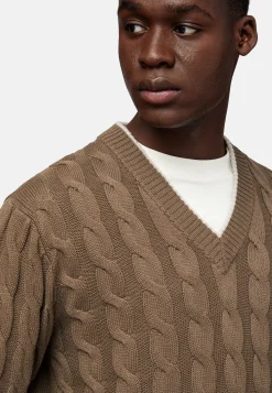 Tricots-Boggi Milano Pull À Col En V En Laine Et Coton Bio Marron