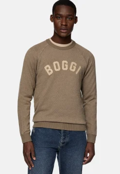 Tricots-Boggi Milano Pull À Col Rond En Coton Laine Cachemire Marron