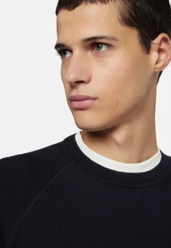 Tricots-Boggi Milano Pull Ras-du-cou En Coton Soie Cachemire bleu marine