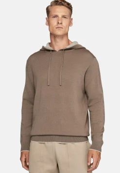 Tricots-Boggi Milano Pull Taupe À Capuche En Laine Nylon Coton